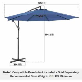 10ft  Umbrella Hanging Offset Market Outdoor Sun Shade For Deck  Poolside W Lights Easy Tilt Cross Base (Option: Blue)