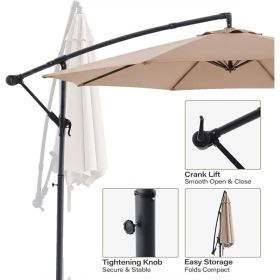 10ft  Umbrella Hanging Offset Market Outdoor Sun Shade For Deck  Poolside W Lights Easy Tilt Cross Base (Option: Khaki)