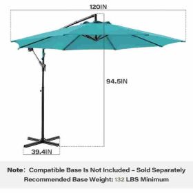 10ft  Umbrella Hanging Offset Market Outdoor Sun Shade For Deck  Poolside W Lights Easy Tilt Cross Base (Option: Green)